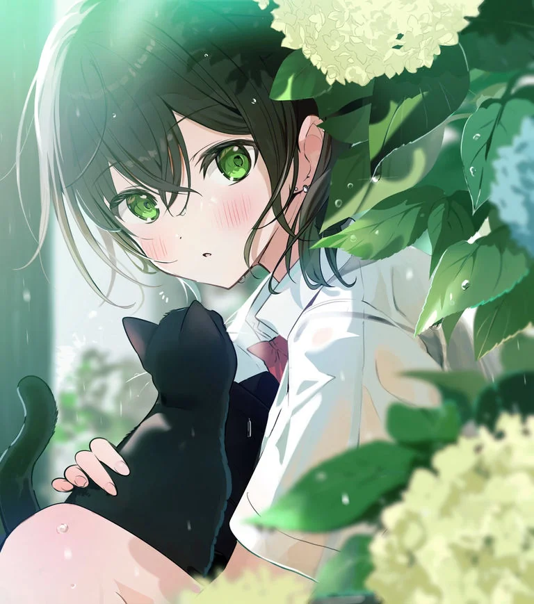 “急な雨に降られて。”